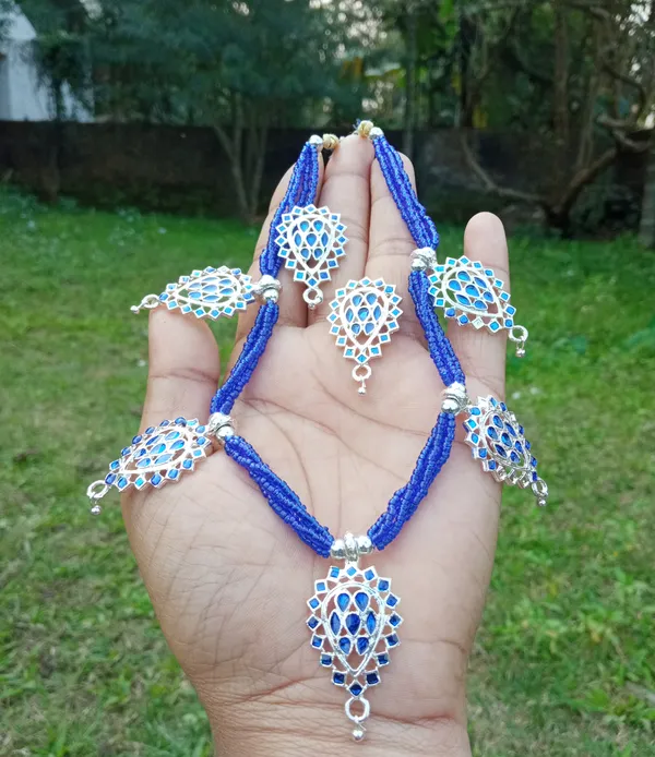 Assamese_Traditional_Silver_Plated_Blue_Minakari_Golpata_Necklace_Set_For_Women